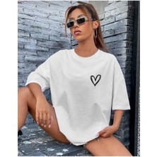 Woodroffe Tiny Heart Baskılı Kadın / Kız Oversize Salas T-Shirt Boyfriend