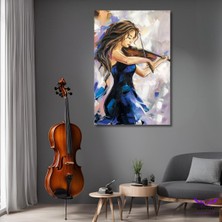 Abart Art Tekli Dikey Kanvas Şık Salon ve Ofis Tablosu Keman Çalan Mavi Elbiseli Kız