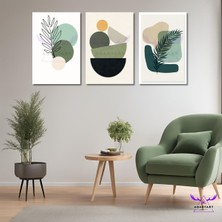 Abart Art 3'lü Kanvas Tablo Seti Yeşil Tonlarda Soyut Desenler