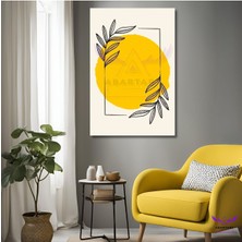 Abart Art Tekli Dikey Kanvas Şık Salon ve Ofis Tablosu Soyut Güneş ve Çizgisel Yapraklar