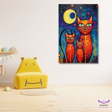 Abart Art Tekli Dikey Kanvas Soyut Duvar Tablosu Turuncu Kediler