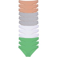 Mbb E-Ticaret 12 Adet Süper Eko Set Likralı Kadın Slip Külot Ten Gri Beyaz Yeşil