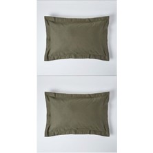 Maki Home %100 Pamuklu Volanlı Süs Dikişli Haki Yeşil 2 Adet 50X70 Yastık Kılıfı