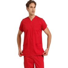 BRL Üniforma Kırmızı Likralı Doktor ve Hemşire Forması  Cerrahi Takım | Brl Scruble