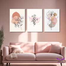 Abart Art 3'lü Kanvas Tablo Seti Pembe Soyut Çiçekler