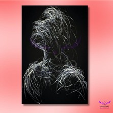 Abart Art Tekli Dikey Kanvas Şık Salon ve Ofis Tablosu Siyah Beyaz Asimetrik Çizgisel Kadın Figürü