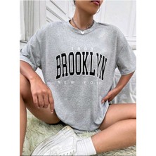 Woodroffe Kadın / Kız Brooklyn Baskılı Oversize Salaş Beyaz T-Shirt Ünisex Boyfirend