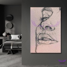 Abart Art Tekli Dikey Kanvas Şık Salon ve Ofis Tablosu Kara Kalem Güzel Kadın Çizimi