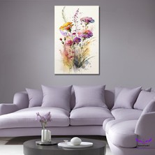 Abart Art Tekli Dikey Kanvas Modern Salon Tablosu Sulu Boya Görünümlü Renkli Çiçekler