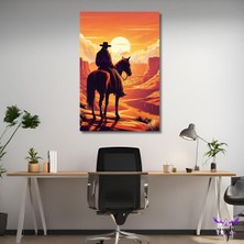 Abart Art Tekli Dikey Kanvas Duvar Tablosu Günbatımında Ata Binen Adam