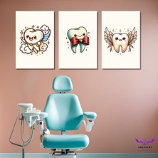 Abart Art 3'lü Kanvas Tablo Seti Diş Polikliniği Sevimli Dişler