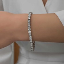 Caseras Gümüş 5 mm Beyaz Taşlı Su Yolu Kadın Bileklik CSR2184755