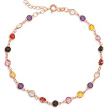 Caseras Gümüş Rose Renkli Taşlı Kadın Halhal CSR2185384