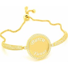 Caseras Gümüş Gold Isimli Kişiye Özel Taşlı Kadın Bileklik CSR2182707