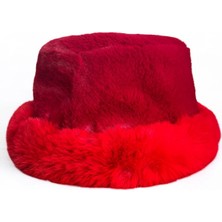 Me-Vo Kadın Düz Kırmızı Renkli Peluş Bucket Kova Şapka