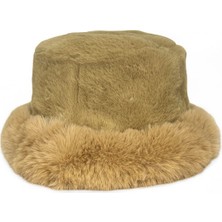 Me-Vo Kadın Düz Açık Kahverengi Peluş Bucket Kova Şapka