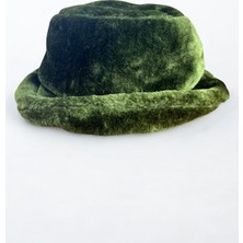 Kadın Düz Haki Renkli Peluş Bucket Kova Şapka