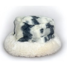 Me-Vo Kadın Desenli Beyaz Renkli Peluş Bucket Kova Şapka