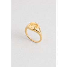 Hayat Ağacı 18 Ayar Sarı Altın Kaplama Gümüş Yüzük