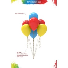 Hey Parti Süper Kahraman Temalı Balon Seti - 12" Pastel Sarı, Kırmızı ve Mavi Karışık Balon - 50 Adet