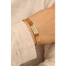 ÇGK KUYUMCULUK 3 Sıralı Ajda Yaldızlı Altın Bilezik CGKKLP0129