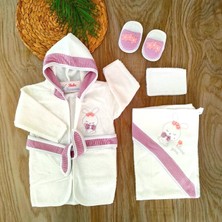 Bebe Kervanı Kız Bebek Pembe Tavşan Kulaklı  Pamuklu Bornoz Takımı BBK1089