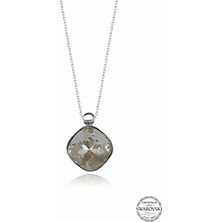 Kutaydan Swr Crystal 12 mm Yuvalı Beyaz Cushion Kadın Gümüş Kolye