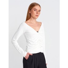 Dilvin 10710 V Yaka Önü Büzgülü Triko Kazak