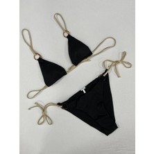 Kadın Siyah Halka Detaylı Ip Bağlamalı Astarlı Bikini Takım HZL25S-AR1617