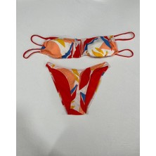 Kadın Çok Renkli Tropikal Desenli Astarlı Straplez Bikini Takım HZL25S-AR1666