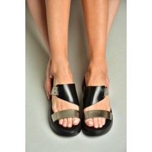 Fox Shoes S291059703 Siyah/platin Kalın Tabanlı Kadın Terlik