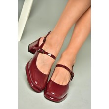 Fox Shoes U820930008 Bordo Rugan Kalın Topuklu Kadın Ayakkabı