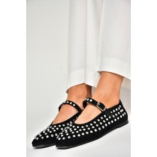 Fox Shoes U811646102 Siyah Süet Pimli Kadın Babet