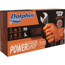 Dolphin Nitril Powergrip Ekstra Kalın Elmas Dokulu Eldiven Turuncu Large Büyük Boy - 50'li 10 Paket