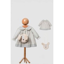 Miniğimin Cicileri Organik Ayıcık Çantalı Kız Bebe Yakalı elbise - Açık Gri