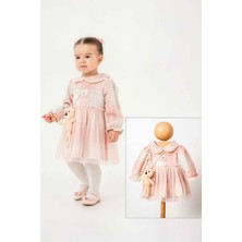 Miniğimin Cicileri Organik Ayıcık Çantalı Kız Bebe Tüllü elbise - Pembe