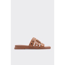 Shoemark Fabi Taba  Deri Trok Kadın Terlik