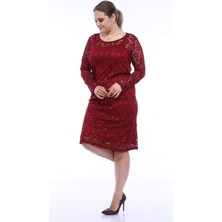 Büyük Beden Likralı Dantel Bordo Abiye KL15154 Bordo