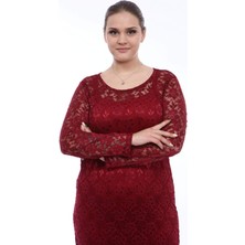 Büyük Beden Likralı Dantel Bordo Abiye KL15154 Bordo