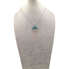 Han Ticarethane Yuvarlak Hayat Ağacı Model Çelik Zincirli Turkuaz Doğal Taş Kolye