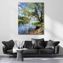 Artarilion Göl ve Tekne Kanvas Tablo Manzara Kanvas Baskı Tablo Salon Tablosu