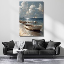 Artarilion Yağlı Boya Görünümlü Kayık ve Deniz Kanvas Tablo Dijital Baskı Tablo