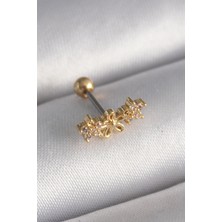 Allegro 316L Çelik Gold Renk Zirkon Taşlı Çiçek Tragus Piercing