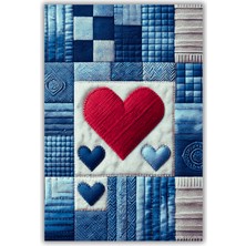 The Reef Design Patchwork Jean Görünümlü Kalpli Kaymaz Tabanlı Yıkanabilir Dijital Baskılı Halı