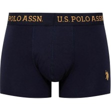 U.s. Polo Assn. 80497 Erkek Sarı-Baskılı-Lacivert Pamuklu 3 Lü Boxer