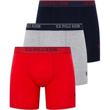 U.s. Polo Assn. 80454 Erkek Kırmızı-Lacivert-Gri Pamuklu 3 Lü Uzun Paçalı Boxer
