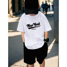 Punıx  Kıds  Özel  Üretim  New  York  Baskılı  Yeni  Stil  Erkek  Çocuk  T-Shırt  Şort  Takım