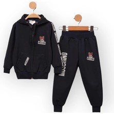 Baby Marka Baskılı Moşino Desen Kapşonlu Fermuarlı Ikili Takım Unisex 1-5 Yaş