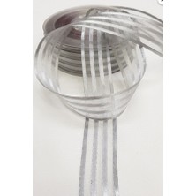 İpek Hobi Gri    Saten Çizgili Şifon Kurdele 2,5cm X 25m (Hilton Kurdele)  3 Adet
