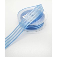 Ipek Hobi Bebek Mavi Saten Çizgili Şifon Kurdele 2,5 cm  x 25M (Hilton Kurdele)  3 Adet